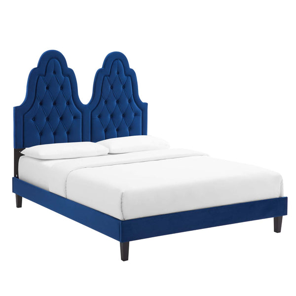 Alexandria Tufted Performance Velvet Twin Platform Bed in Navy by Modway