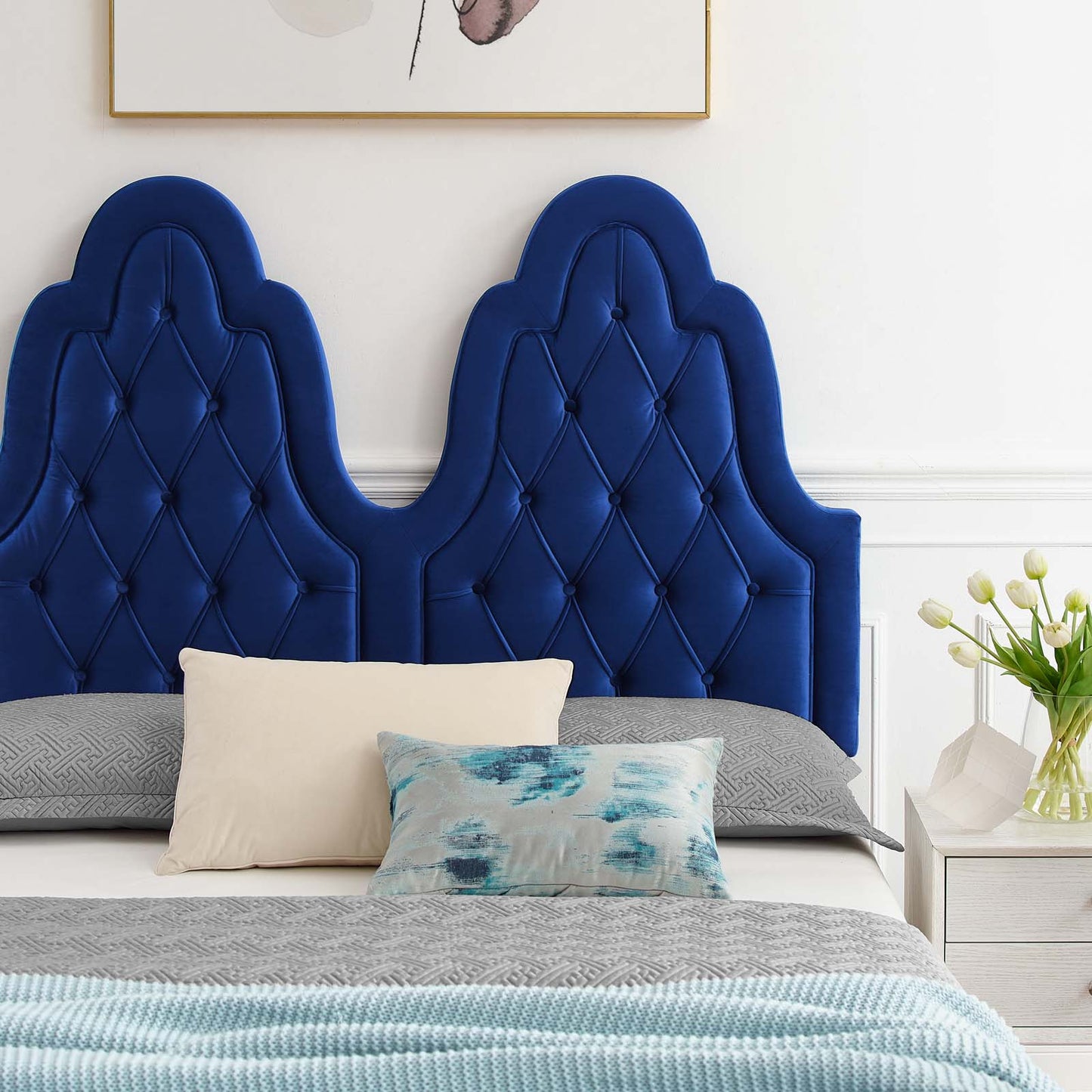 Alexandria Tufted Performance Velvet King Platform Bed in Navy by Modway