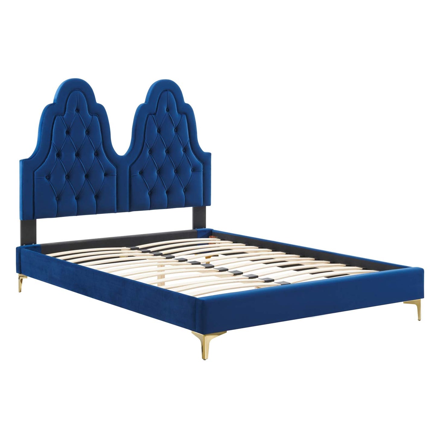 Alexandria Tufted Performance Velvet King Platform Bed in Navy by Modway