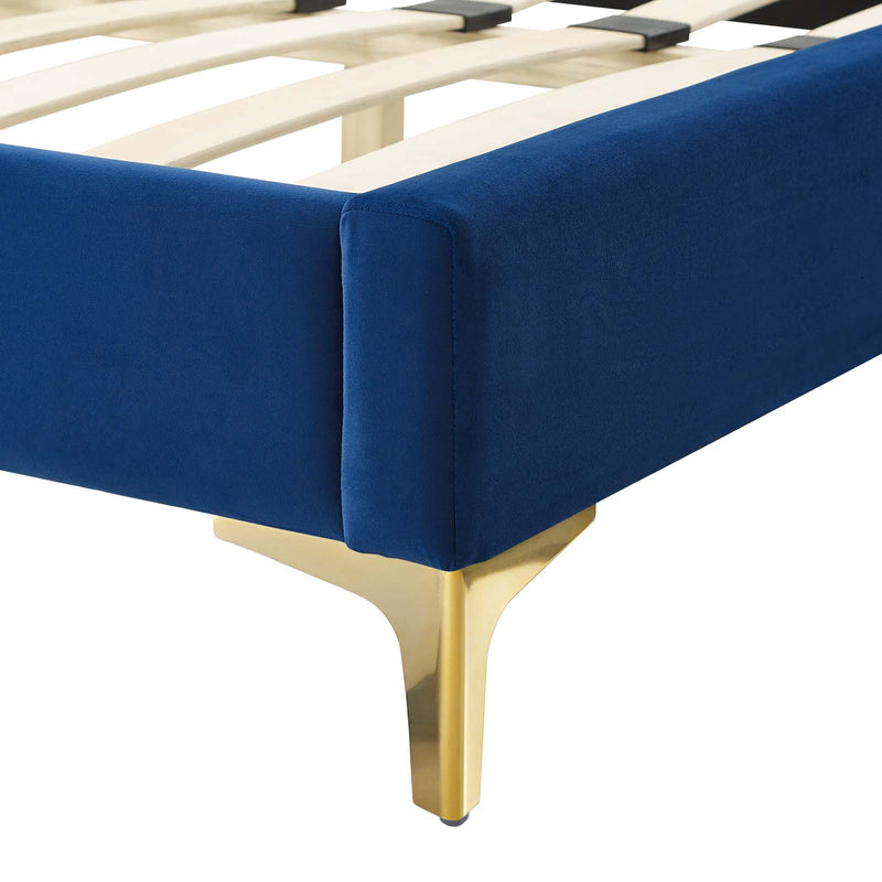 Alexandria Tufted Performance Velvet King Platform Bed in Navy by Modway