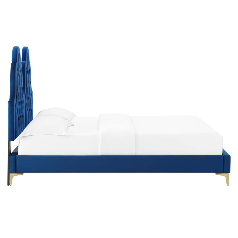 Alexandria Tufted Performance Velvet King Platform Bed in Navy by Modway