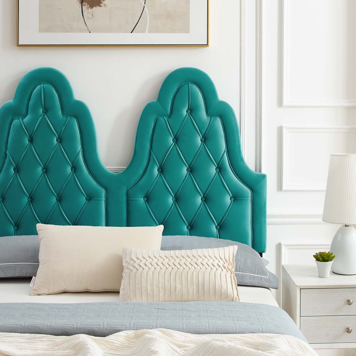 Alexandria Tufted Performance Velvet King Platform Bed in Teal by Modway