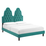 Alexandria Tufted Performance Velvet King Platform Bed in Teal by Modway