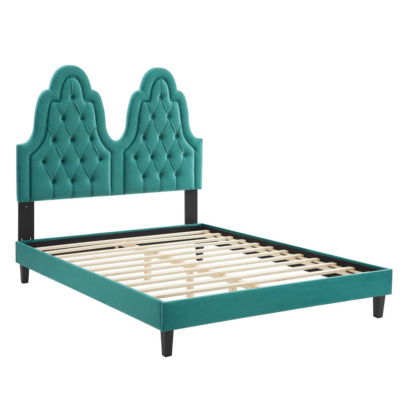 Alexandria Tufted Performance Velvet King Platform Bed in Teal by Modway