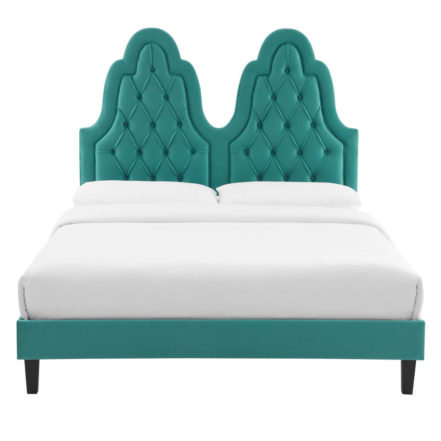 Alexandria Tufted Performance Velvet King Platform Bed in Teal by Modway